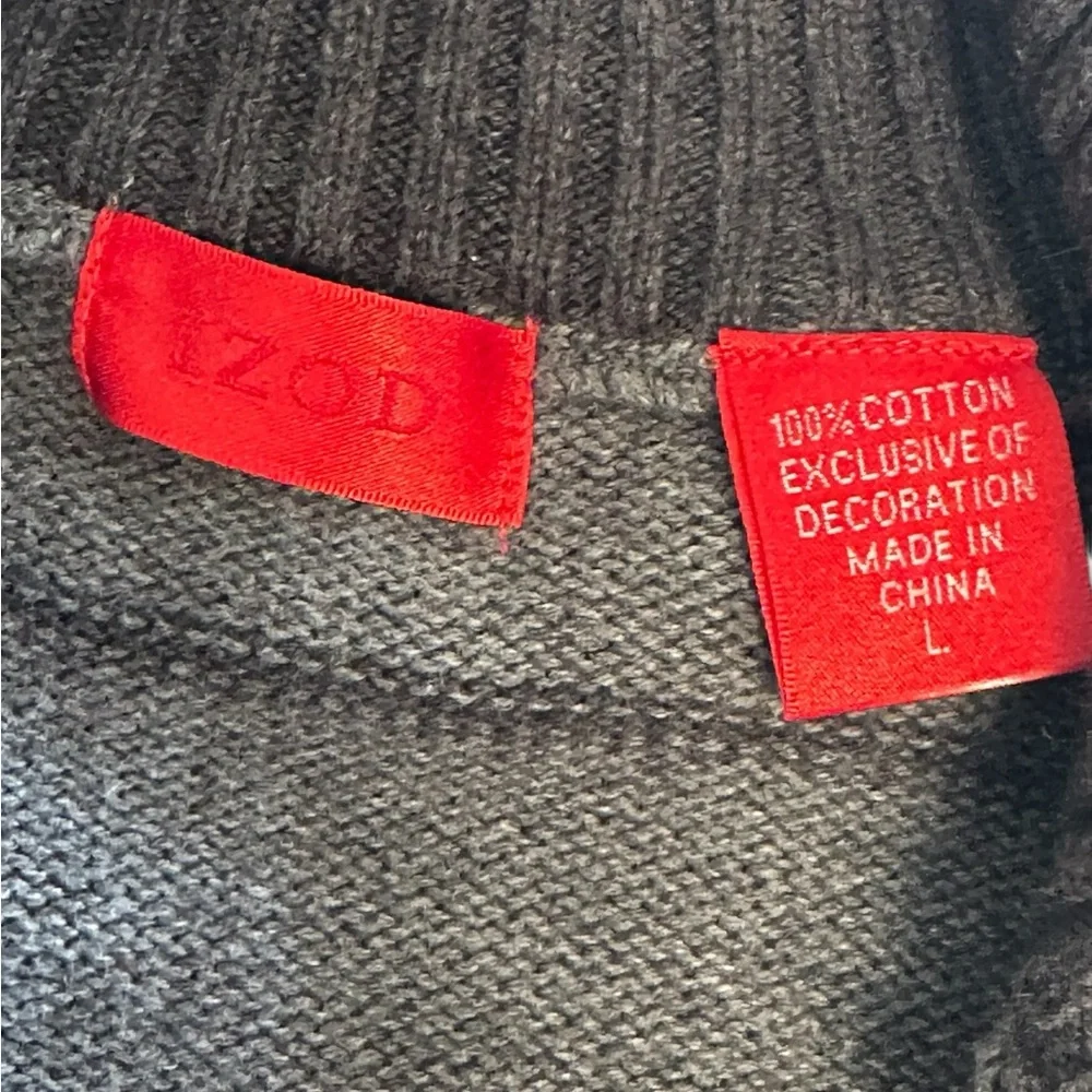 Izod Men's Charcoal Striped Sweater Preppy, Cozy, Button Collard SZ L